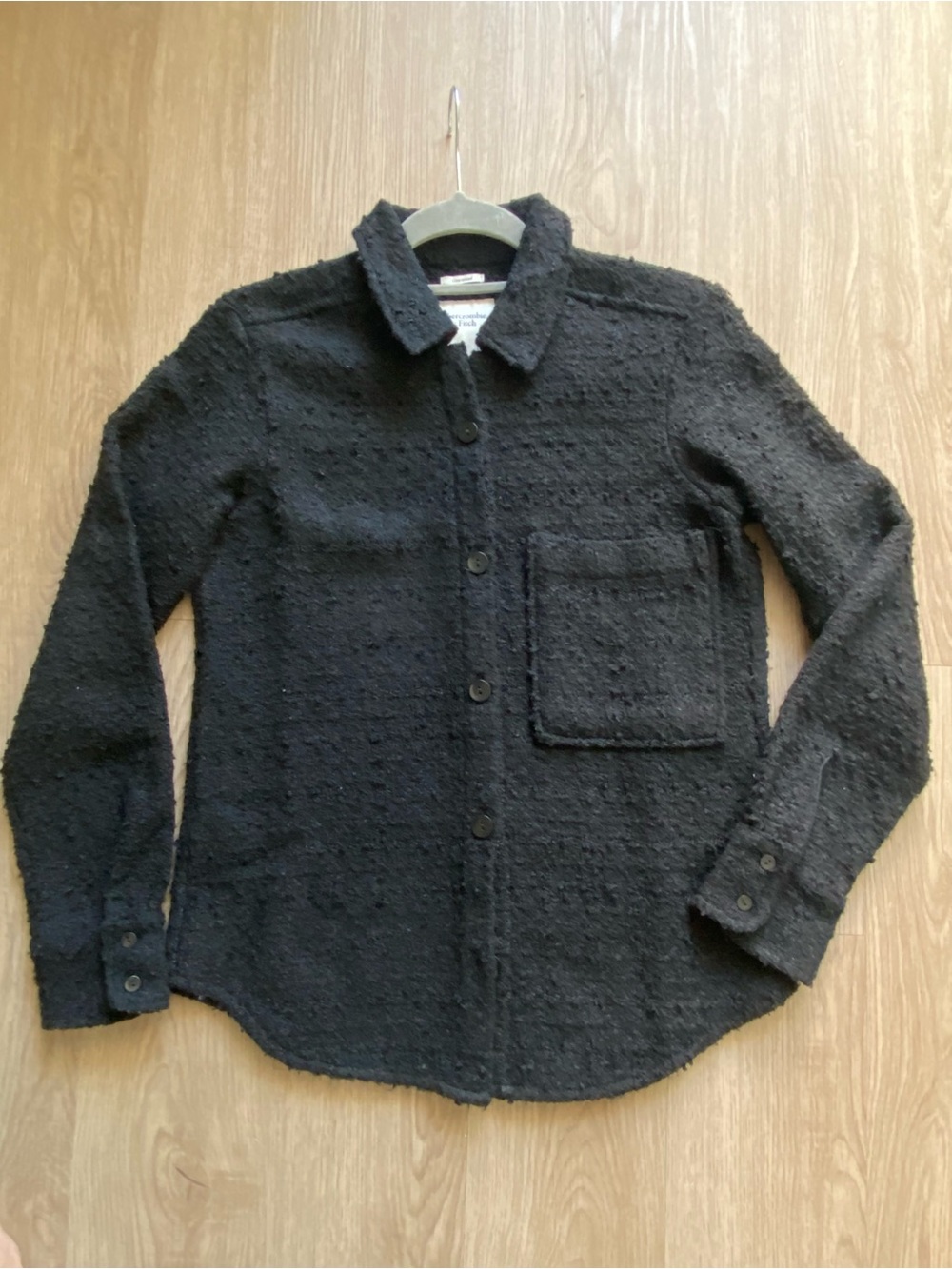 NWT-Abercrombie & Fitch Oversized Black Textured Button-Up Shirt Jacket.
